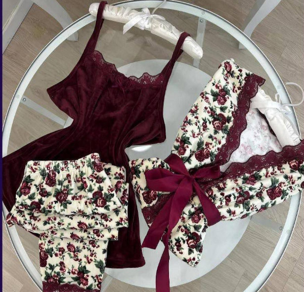 طقم Velvet Lace 3pcs – روب دانتيل شيك