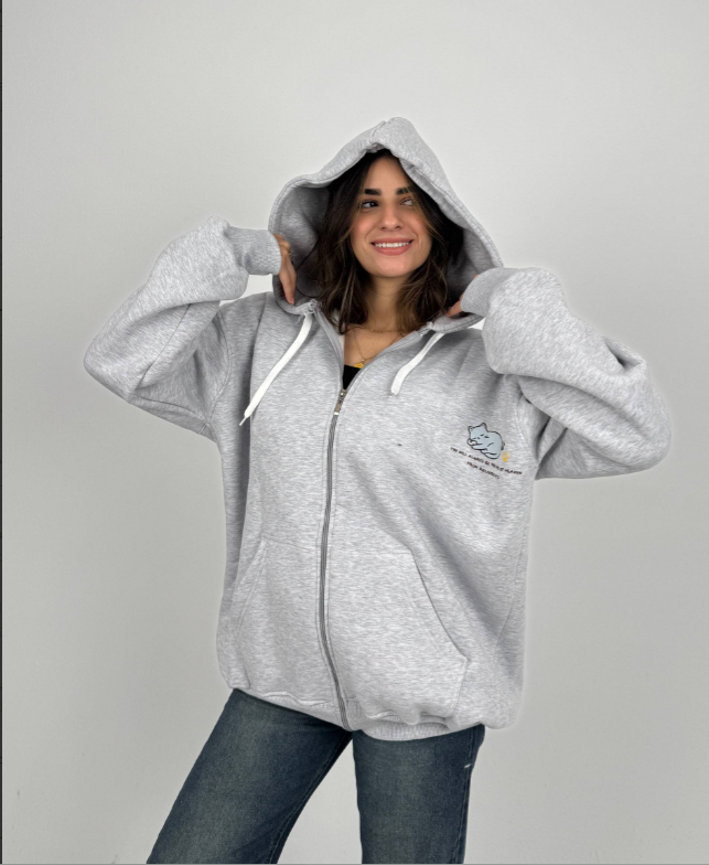 هودي طباعة قطن 100% بسوستة كاملة