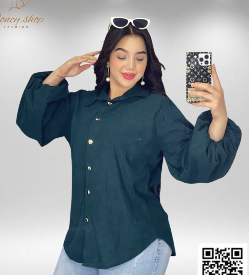 شميز كم نفخ زراير قطيفة مضلع