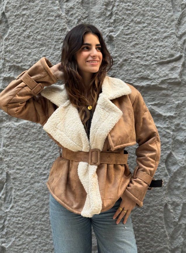 ✨ جاكيت تريندي فرو بحزام ✨