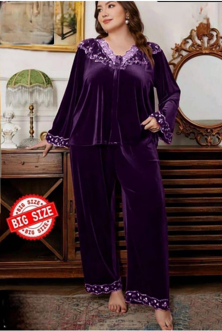 : بيجامة شتوي فاخرة 3 قطع – بولر × ستان × قطيفة